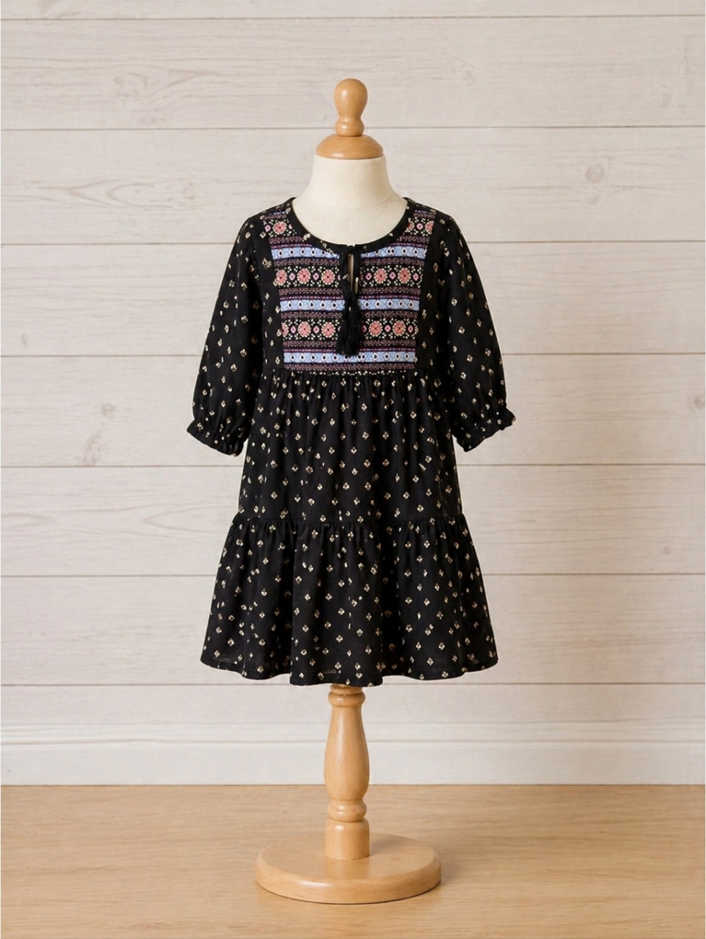 Old Navy Black Girls' Boho Embroidered Tunic Dress